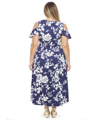 Plus Size Ruffle Sleeve Cold Shoulder Maxi Dress