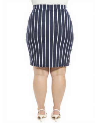 Plus Size Striped Elastic Waist Pencil Skirt