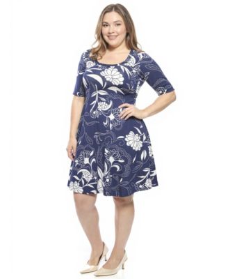 Plus Size Scoop Neck Elbow Sleeve A-Line Dress