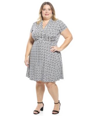 Plus Size Geometric Faux Wrap A-Line Dress