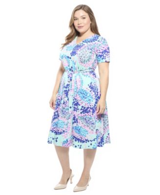 Plus Size Abstract V-Neck A-Line Midi Dress