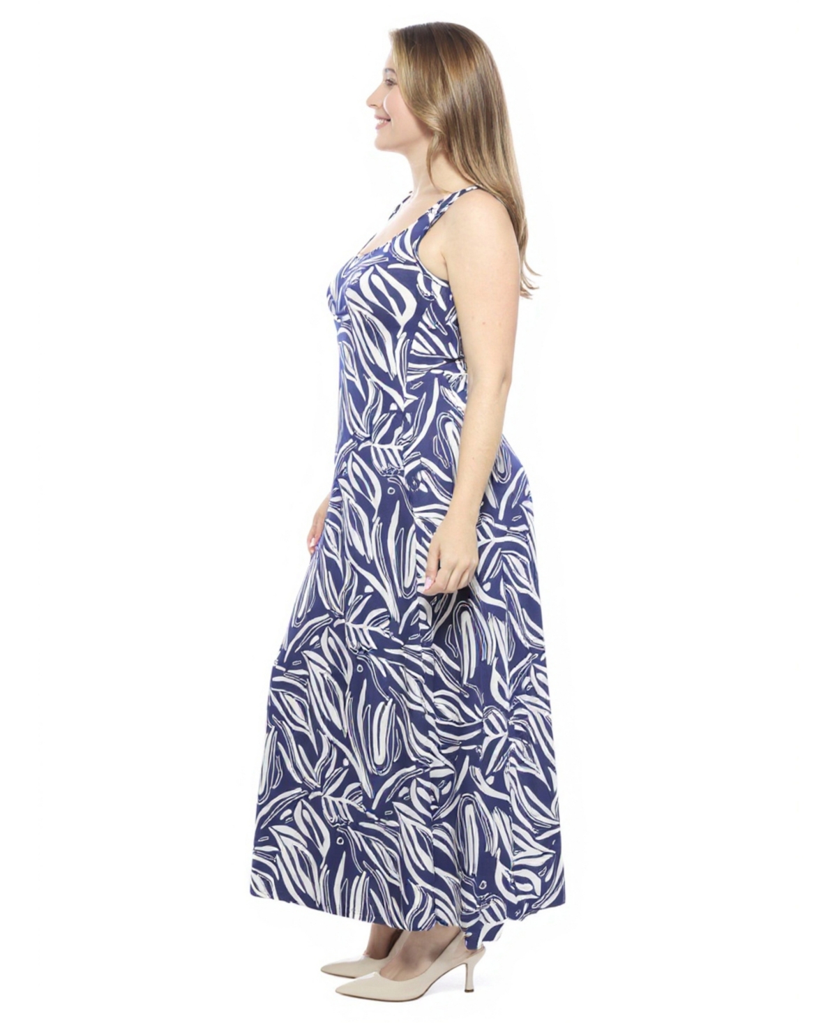 24seven Comfort Apparel Plus Abstract Scoop Neck Pocket Maxi Dress
