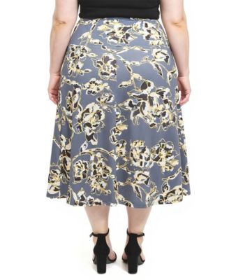 Plus Size Floral Elastic Waist A-Line Skirt