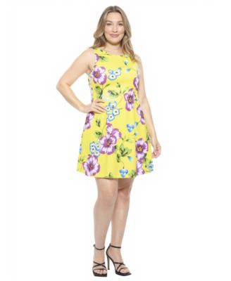 Plus Size Floral Round Neck Shift Dress