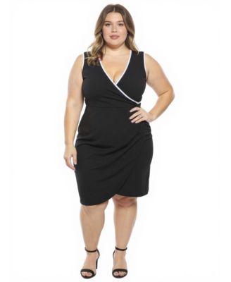 Plus Size Faux Wrap Tulip Hemline Midi Dress