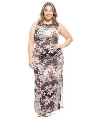 Plus Size Paisley Side Slit Sheath Maxi Dress