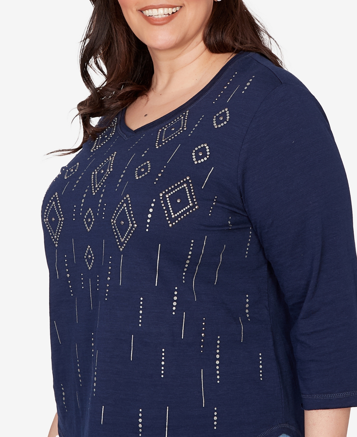 Alfred Dunner Plus Austin Diamond Geometric Heat Set Knit Top