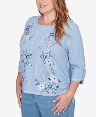 Plus Size Austin Floral Diamond Embroidered Knit Top