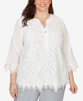 Plus Size Al Fresco Lace Cut Out Front Henley Top