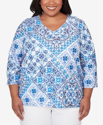 Plus Size Mykonos Aegean Tile V-Neck Top