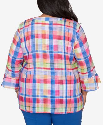 Plus Size The Royal Treatment Watercolor Split Neck Bell Sleeve Top