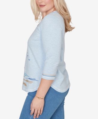 Plus Size Beachcomber Scenic Palm Tree Embroidered Top