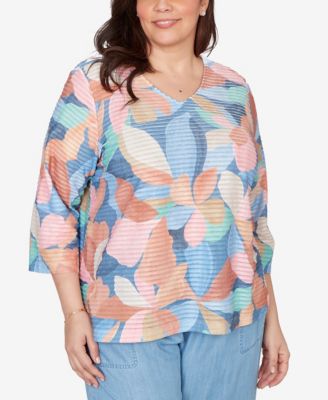 Plus Size Beachcomber Abstract Floral V Neck Top