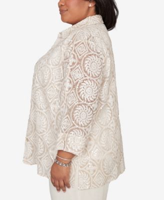 Plus Size Natural Wonder Sequin Medallion Two In One Top