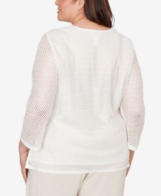 Plus Size Natural Wonder Sequin Mesh Flower Top