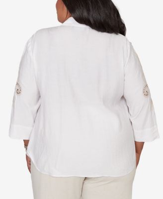 Plus Size Natural Wonder Scroll Soutache Button-Front Closure Top