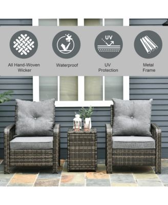 3 Piece Patio Furniture, PE Wicker Storage Table & Chairs,