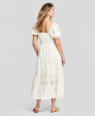 Petite Puff-Sleeve Embroidered Dress