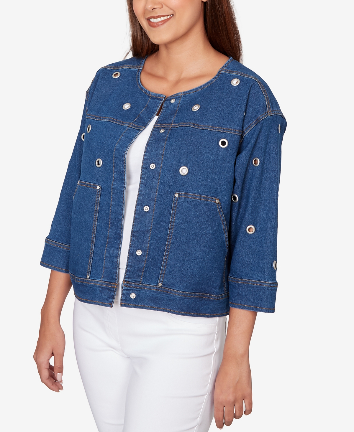 Ruby Rd. Petite Grommet Detail Stretch Denim Jacket