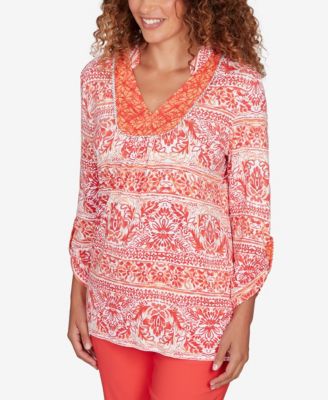 Petite Woodblock Twin Printed Knit Top