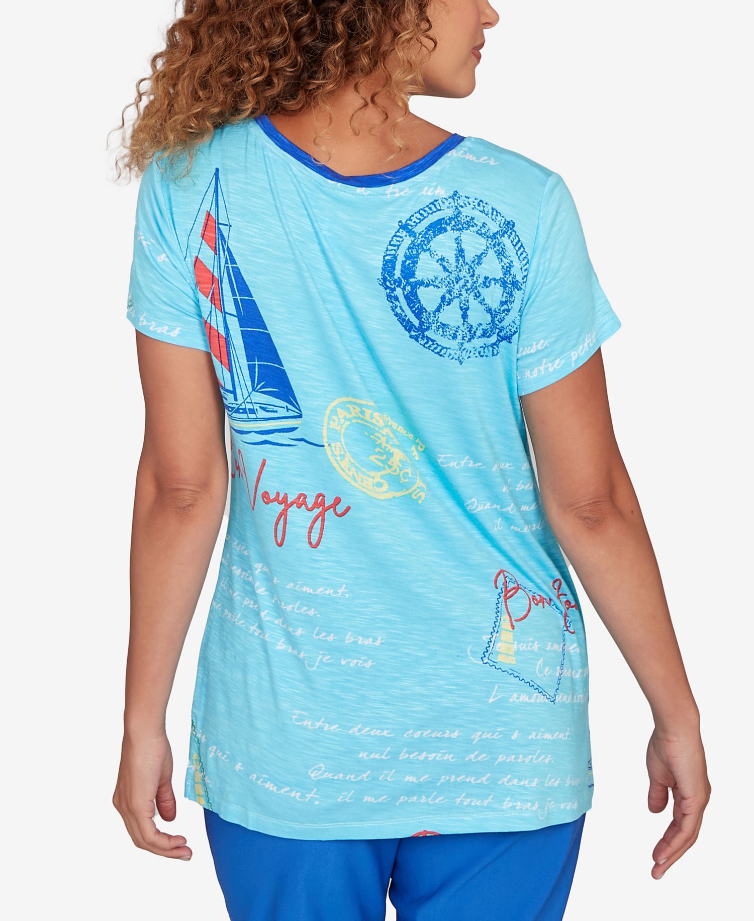 Petite Bon Voyage Trim Detail Graphic T-Shirt