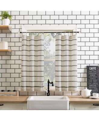 Twill Stripe Anti-Dust Linen Blend Sheer Cafe Curtain Valance