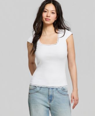 Women's Crocheted-Trim Short-Sleeve T-Shirt