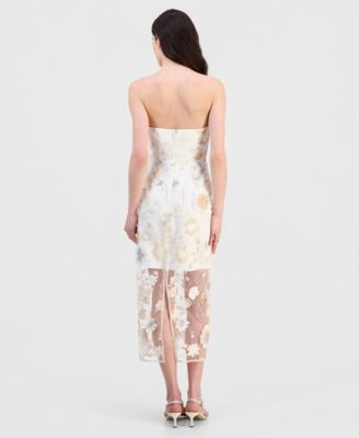 Women's 3D Flower Strapless Midi Dress