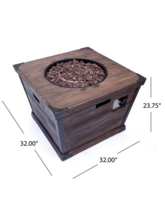 32 Inch W 24 Inch H Square Concrete Gas Fire Pit Brown Wood Pattern 40000 BTU Tank Inside