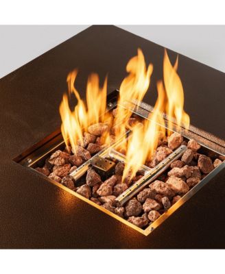 28 Inch Propane Gas Fire Pit Table 50000 BTU Square Steel Brown for Outdoor Patio Deck Garden Courtyard