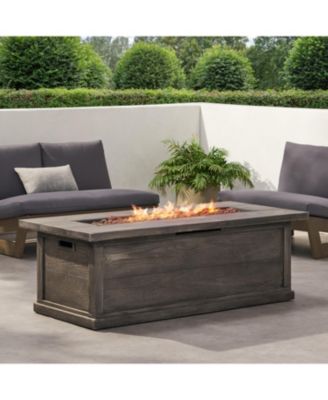 56 Inch Outdoor 50000 BTU Rectangular MgO Concrete Propane Fire Pit Grey Wood Pattern for Patio Backyard