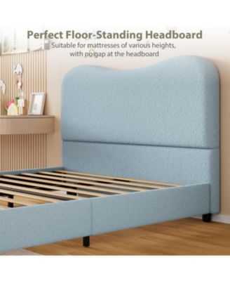 Velvet Upholstered Bed Frame,Bed with Boucle Headboard,Low Profile Design,No Box Spring Required,Wood Slat Support,Easy Assembly