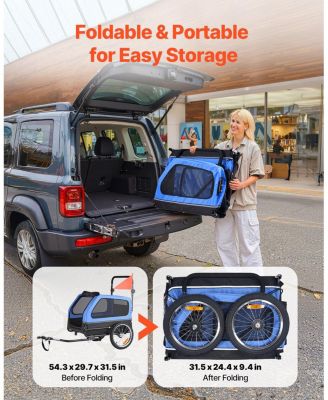 Dog Bike Trailer 2-in-1 Pet Carrier 88 LB Capacity with Leash Attachment