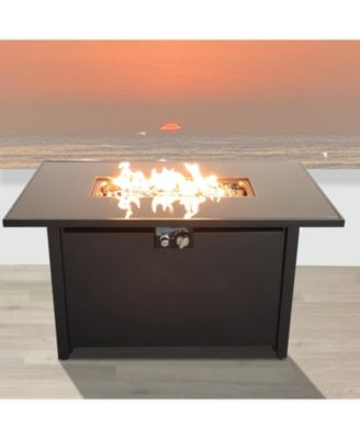 42 Inch W 25 Inch H Steel Outdoor Fire Pit Table with Lid 50000 BTU Stainless Steel Burning Area