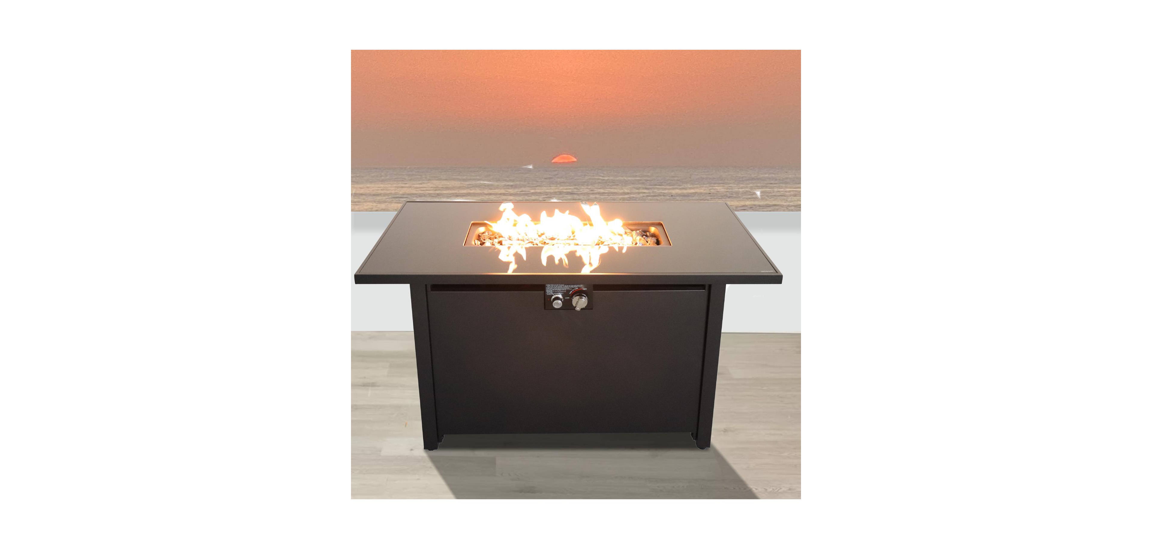 Flynama 42 Inch W 25 Inch H Steel Outdoor Fire Pit Table with Lid 50000 Btu Stainless Steel Burning Area