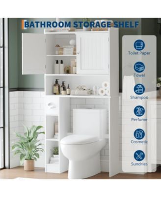 65.4" h Bathroom Organizer with Double Doors, Adjustable Shelves, for Small Bathrooms
