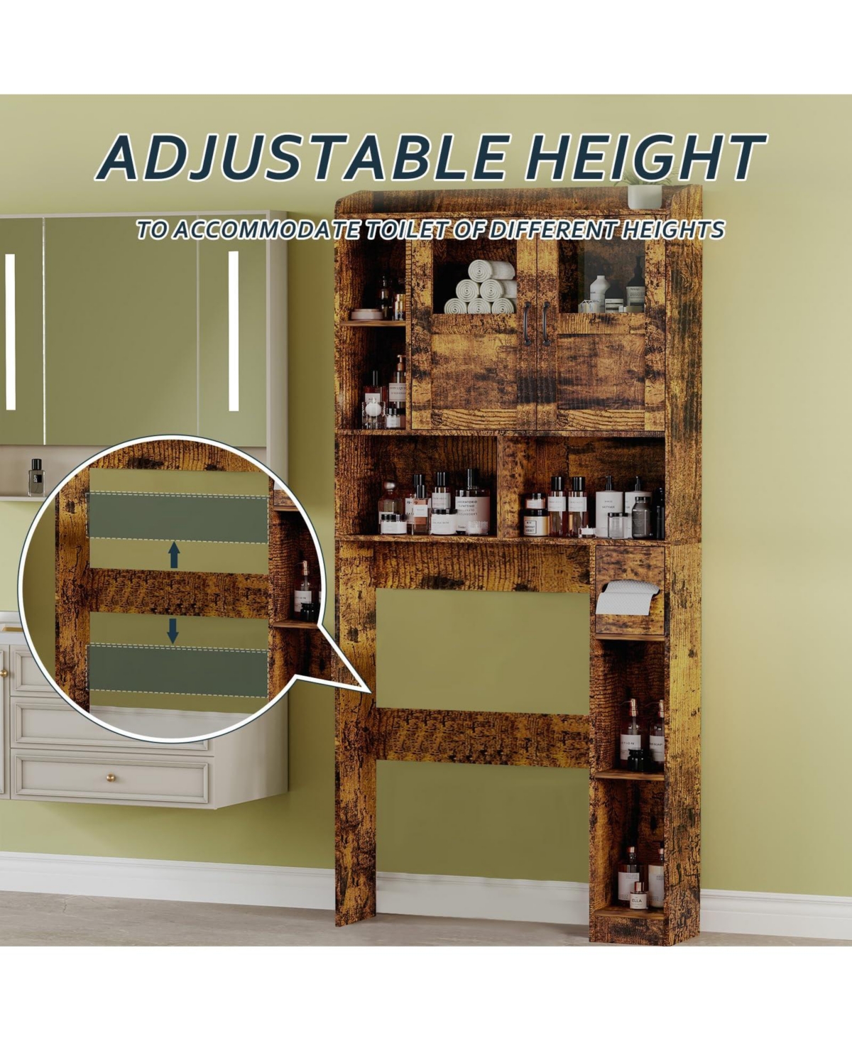 Homfan 67.4" h Bathroom Storage Organizer with Glass Door, for Toilet, Laundry Room