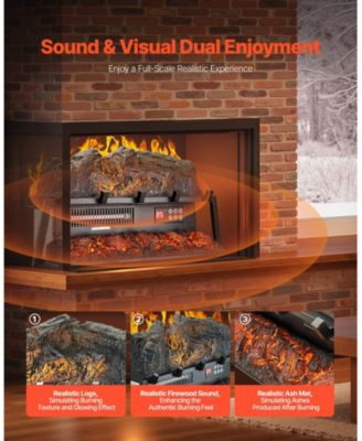 Electric Fireplace Log 23" Insert Heater with Remote Flames Timer