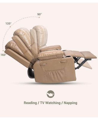 Manual Recliner Chair for Adults, PU Leather Single Sofa with Extra-Wide Seat and Ergonomic Support for Living Room, Bedroom
