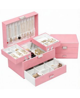 3-Layer Jewelry Organizer Box for Women - Large Capacity, PU Leather, Space-Saving