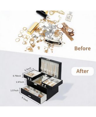 3-Layer Jewelry Organizer Box for Women - Large Capacity, PU Leather, Space-Saving