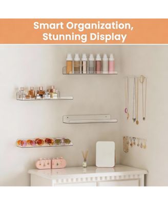 4 Pack Acrylic Wall Shelves - Space Saving, Durable, Easy Install
