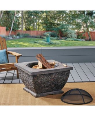 32 Inch MgO Light-Weight Concrete Wood Burning Square Fire Pit Grey for Outdoor Patio Backyard