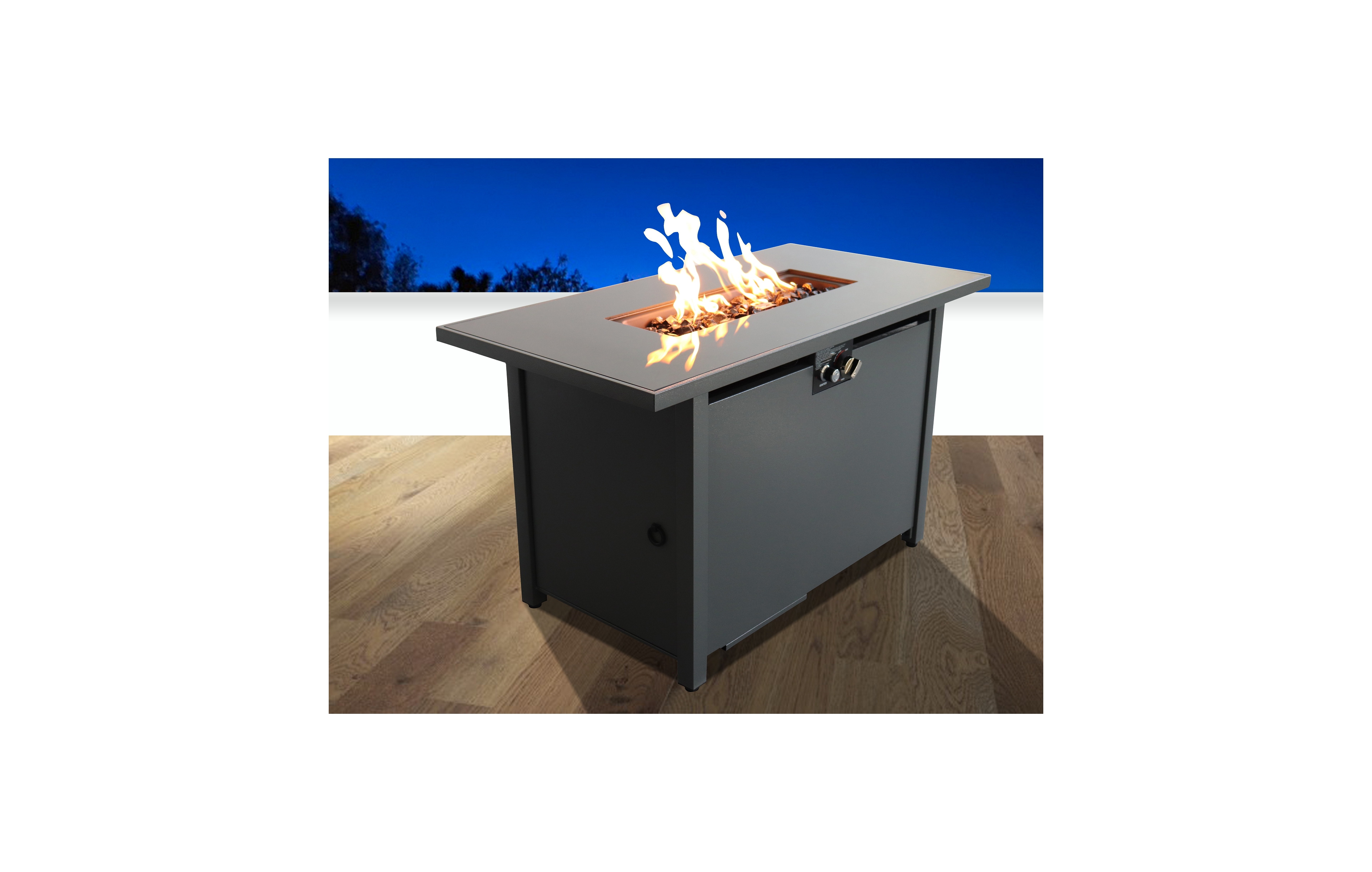 Flynama 50000 Btu 42 Inch W 25 Inch H Steel Outdoor Fire Pit Table Black Smoked Glass Top Push Button Ignition