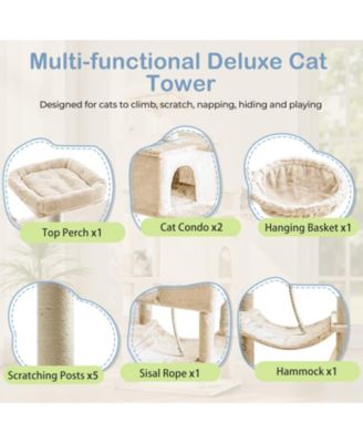 66in Cat Tree Tower: Large Multi-Cat Climbing, Extended Platform, Hammock, Pet House