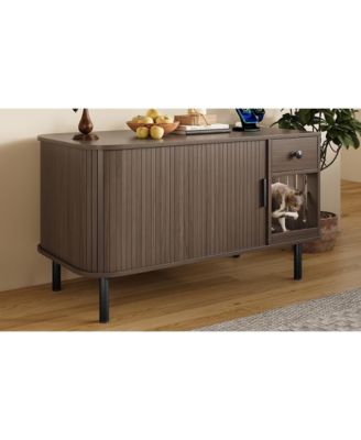 37.4" Hidden Litter Box Enclosure with Sliding Door, Drawer & Charging Station ,Brown