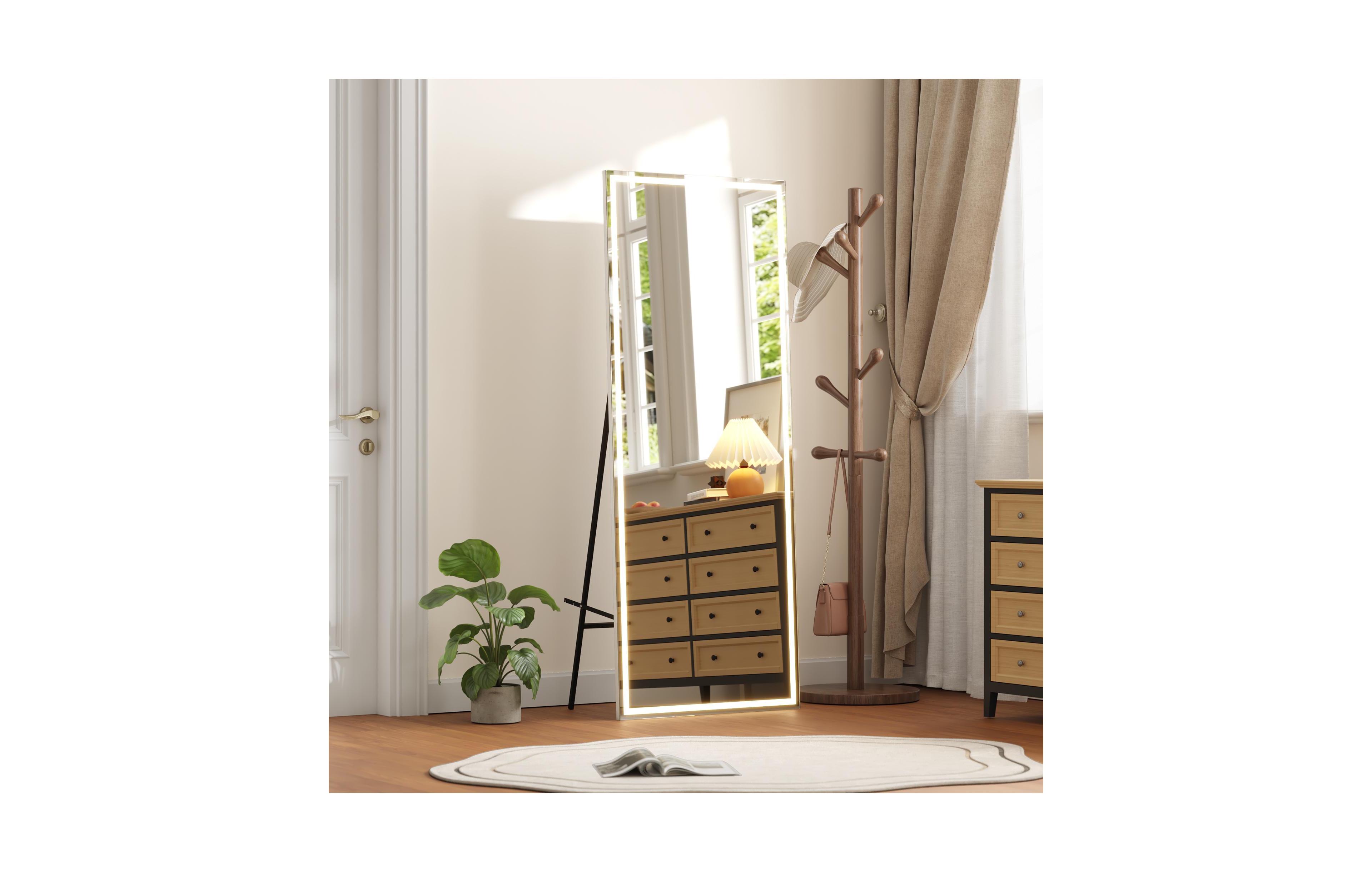 Homfan 71"x 28" Full Body Mirror with Led Light, Floor Mirror, dimming 3 Colors Lighting Bedroom Bathroom