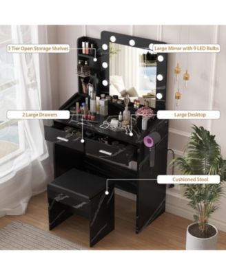 Vanity Desk Mirror and LED Lights - Makeup Vanity Desk for Bedrooms, Apartments, Easy to Assemble