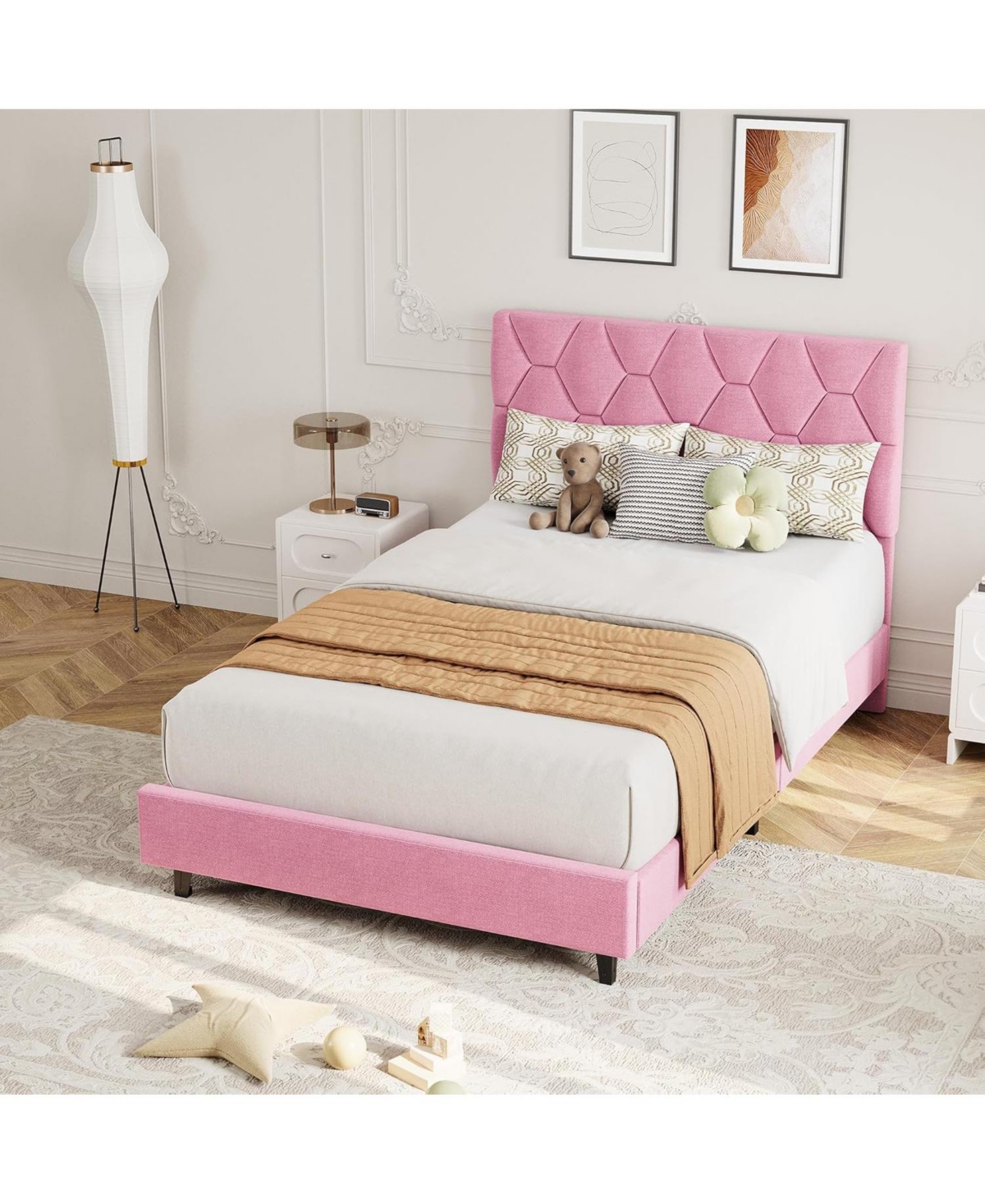 gaomon Queen Upholstered Bed Frame with Headboard and Wood Slats