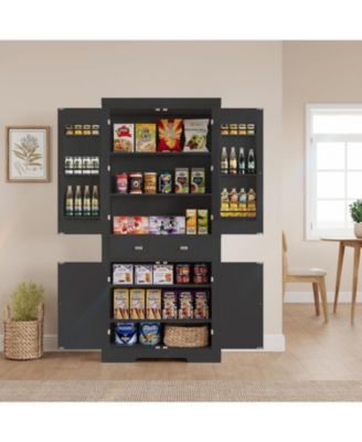 72" Tall Kitchen Pantry Cabinet, Large Cupboard Storage Cabinet with Drawer 6 Door Racks and Adjustable Shelves for Living Dining Room Laundry